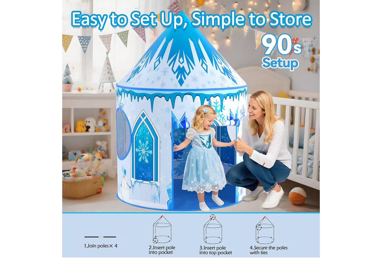 Girls Frozen Play Tent For Kids: Pop Up Baby Castle Playhouse Tent - Blue Children Tent Indoor And Outdoor Toys For Toddlers Birthday Gift