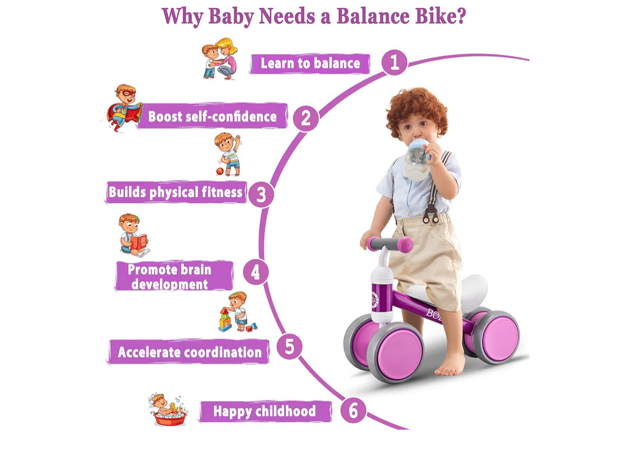 Baby Balance Bike Toys For 12-36 Months Kids Toy Boy Girls Gifts Toddler Best First Birthday Gift Children Walker No Pedal Infant 4 Wheels Bicycle (Purple)