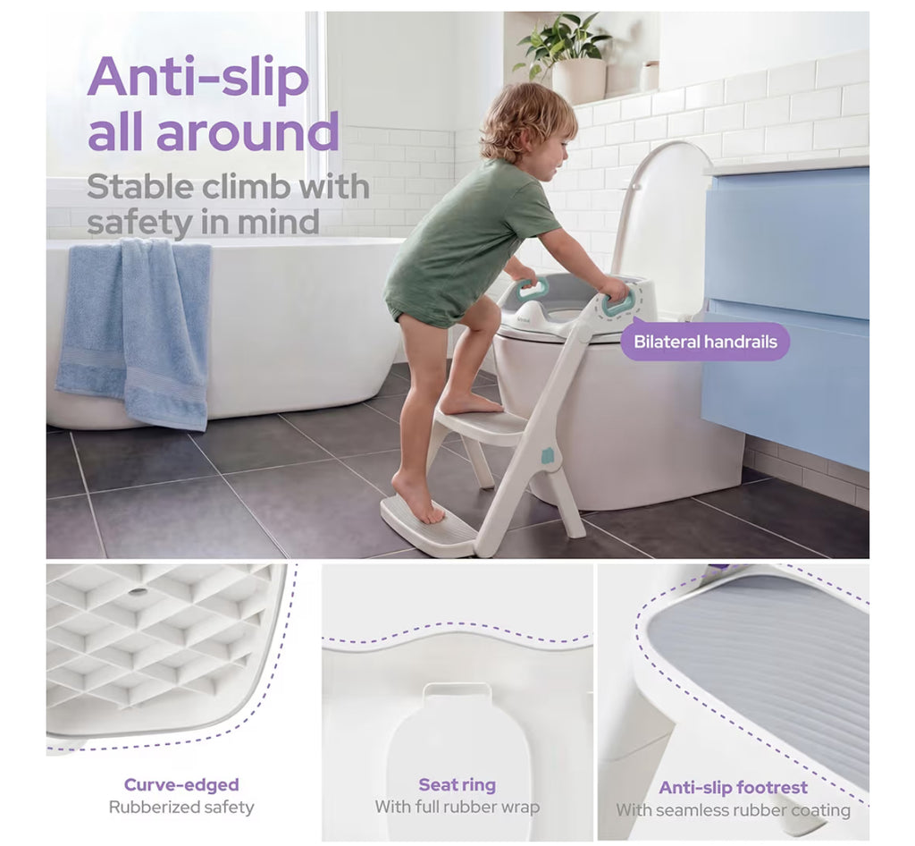Lalalark Potty Training Seat, 2-In-1 Toddler Toilet Seat With Steps, Upgrade Potty Step Stool For Toddler With Anti-Slip Pad Step Stool, Extended Splash Guard, Foldable Potty Ladder Boys Girls, Green