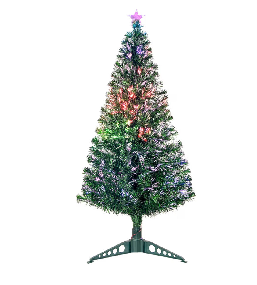 5FT Fiber Optic Green Christmas Tree Artificial Tree With Stand,Pre-Lit Full Xmas Tree With Top Star Perfect For Indoor Holiday Decoration