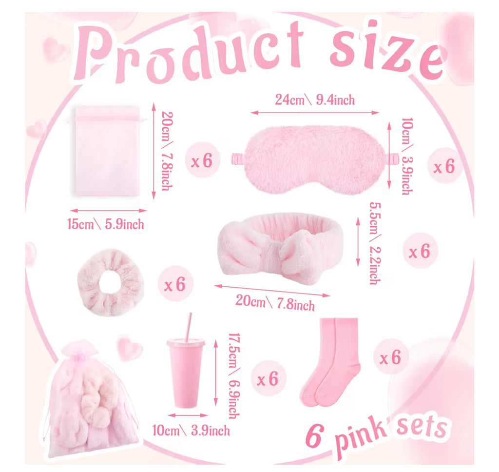 Fanfanwin 48 Pcs Sleepover Party Supplies Spa Birthday Slumber Pajamas Galentines Party Favors Coquette Throw Blanket Pillow Headband Scrunchies Eye Mask Cup Socks(Pink,Solid Color)