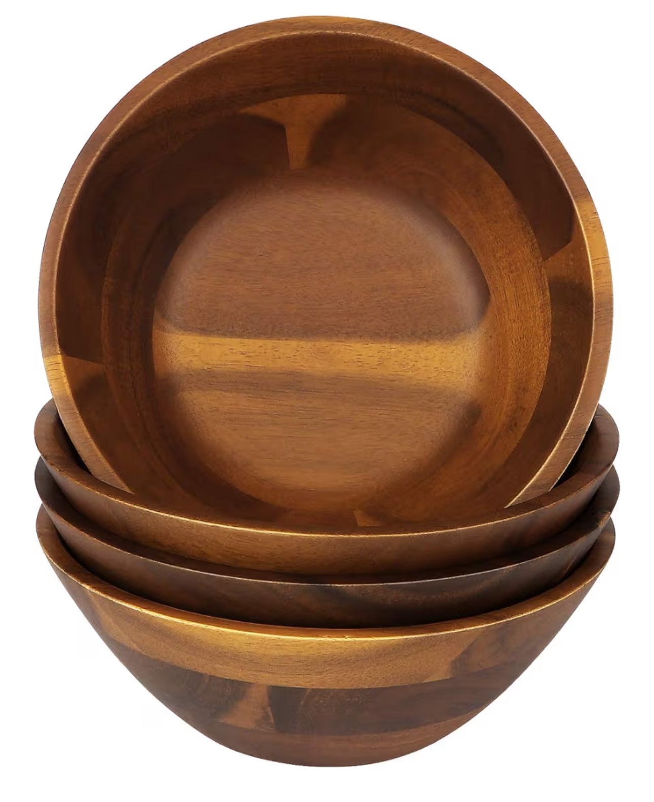 AIDEA Acacia Wooden Serving Bowls, 7 Inch Set of 4 for Salad, Soup, Noodle and More