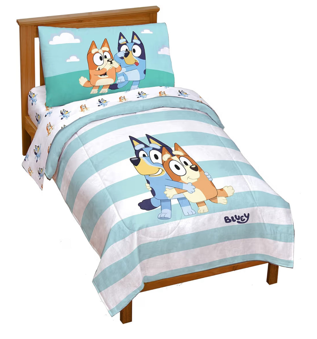 Jay Franco Bluey & Bingo 4 Piece Toddler Size Bed Set – Super Soft Microfiber Bed Set Includes Size Comforter & Sheet Set (Official Bluey Products)