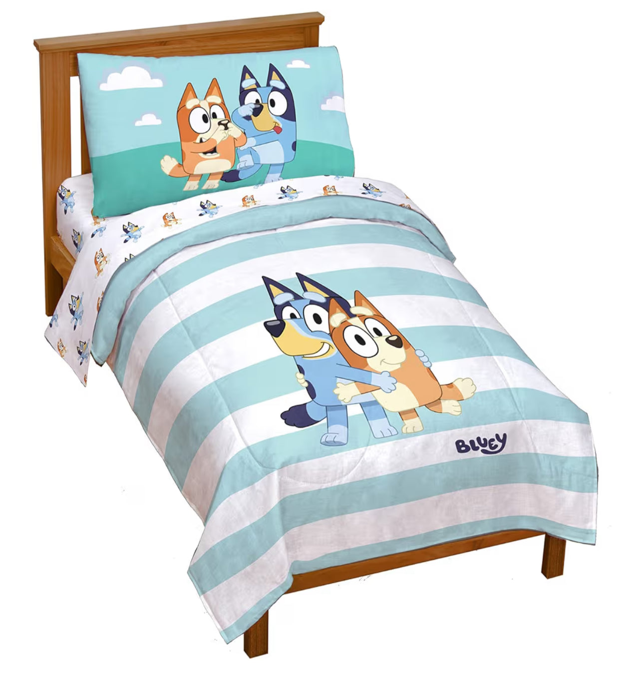 Jay Franco Bluey & Bingo 4 Piece Toddler Size Bed Set – Super Soft Microfiber Bed Set Includes Size Comforter & Sheet Set (Official Bluey Products)