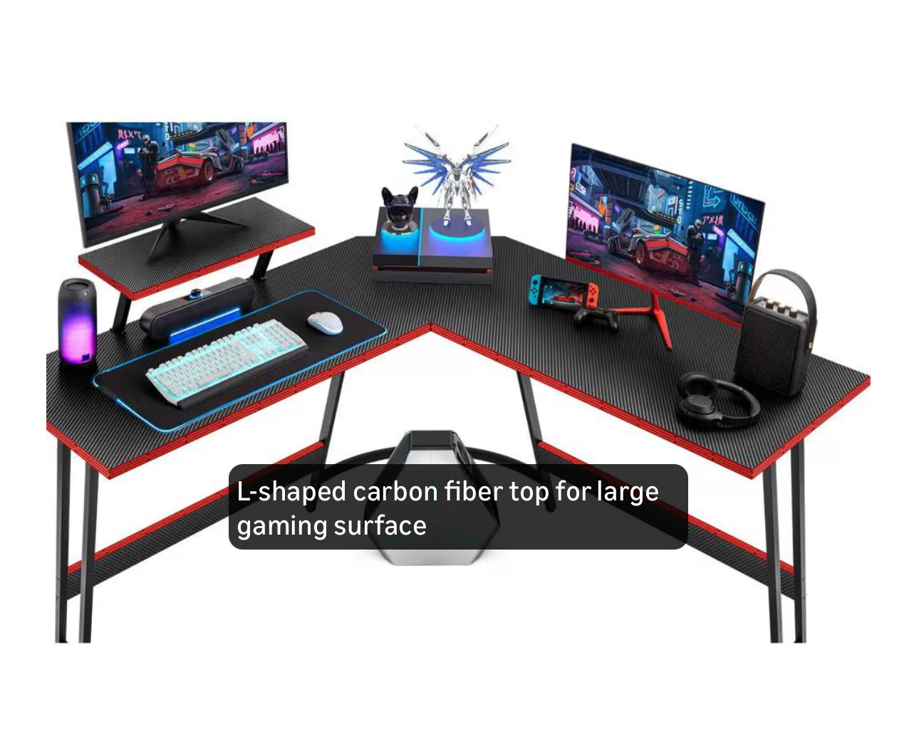 Homall L Shaped Gaming Desk Computer Corner Desk PC Gaming Desk Table With Large Monitor Riser Stand For Home Office Sturdy Writing Workstation (Black, 51 Inch)