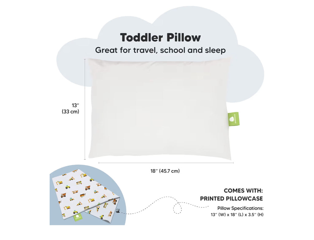 Toddler Pillow With Pillowcase - 13x18 My Little Dreamy Kids Travel Bed Pillows For Sleeping, Organic Cotton Small Pillowcase, Soft & Breathable, Machine Washable, Toddlers 2-5 Years Old(Construction)