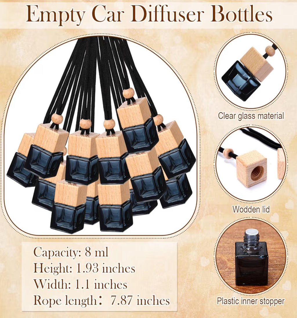 Boao 50 Sets Hanging Car Air Freshener Diffuser Bottles With 2 X 3.54 Inch Car Diffuser Instructions Cards For Empty Essential Oil Bottles(Black Square,Black Card)