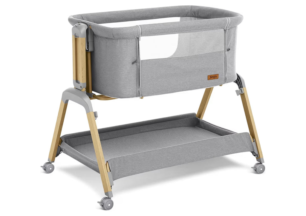 Jimglo 3 In 1 Baby Bassinet, Rocking Bassinets With Comfy Mattress And Wheels, Adjustable Height Bassinet Bedside Sleeper, Easy Folding Portable Crib For Newborn (Grey)
