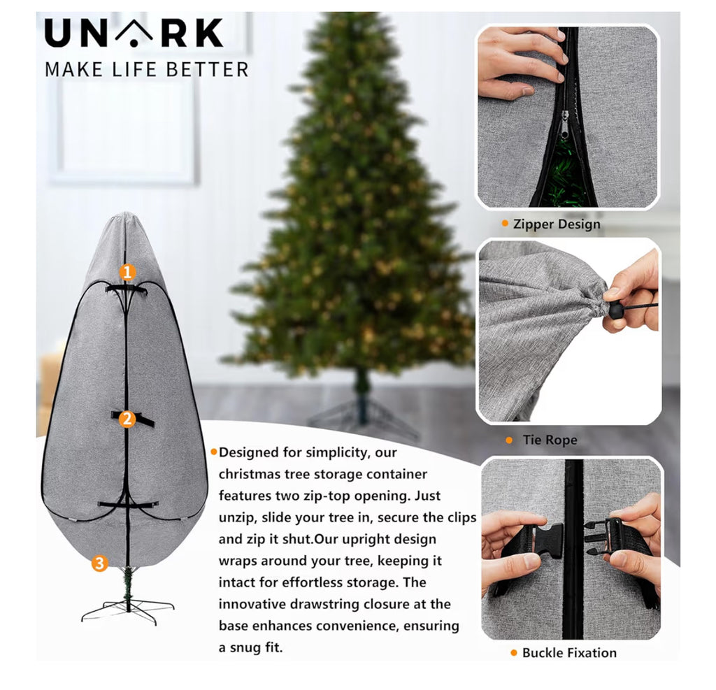 UNARK Christmas Tree Bag 9 Ft Large Christmas Tree Storage Bag 9 Foot Tree, Christmas Tree Cover For Upright Storage With Reinforced Handles