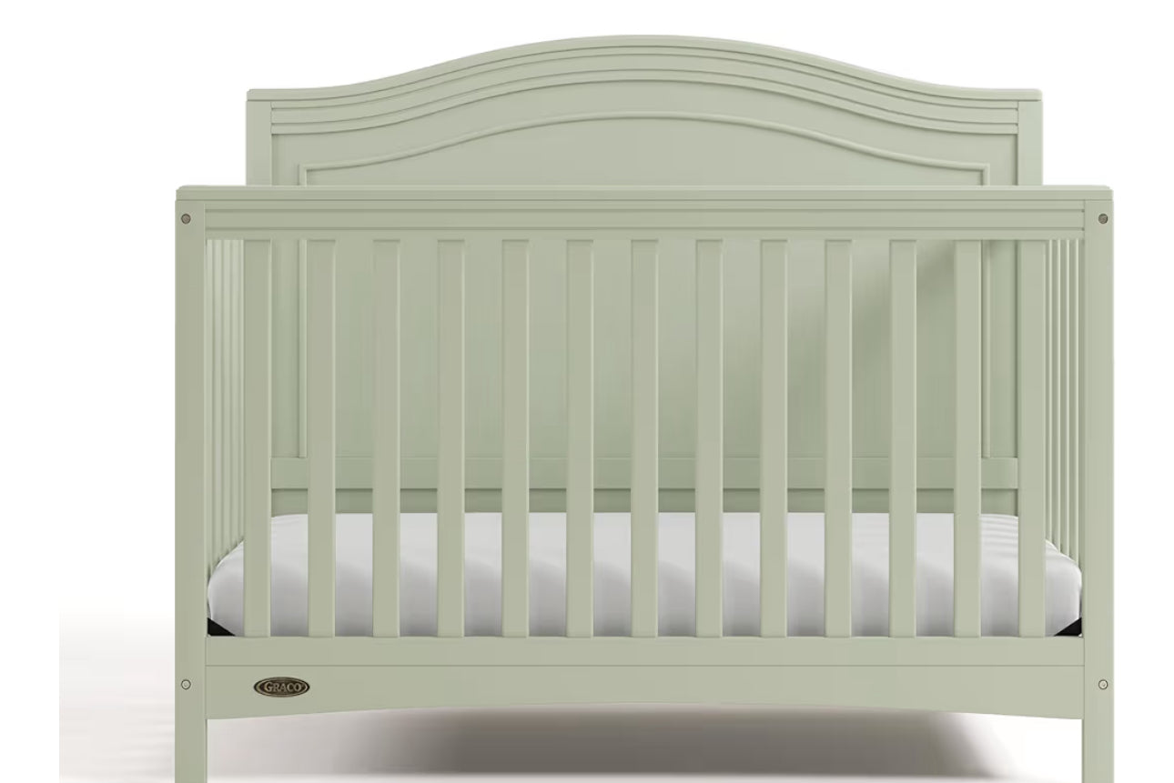 Graco Paris 4-In-1 Convertible Crib - GREENGUARD Gold Certified, Converts To Toddler Bed, Daybed And Full Bed, Fits Standard Crib Mattress, Adjustable Mattress Base, Sage