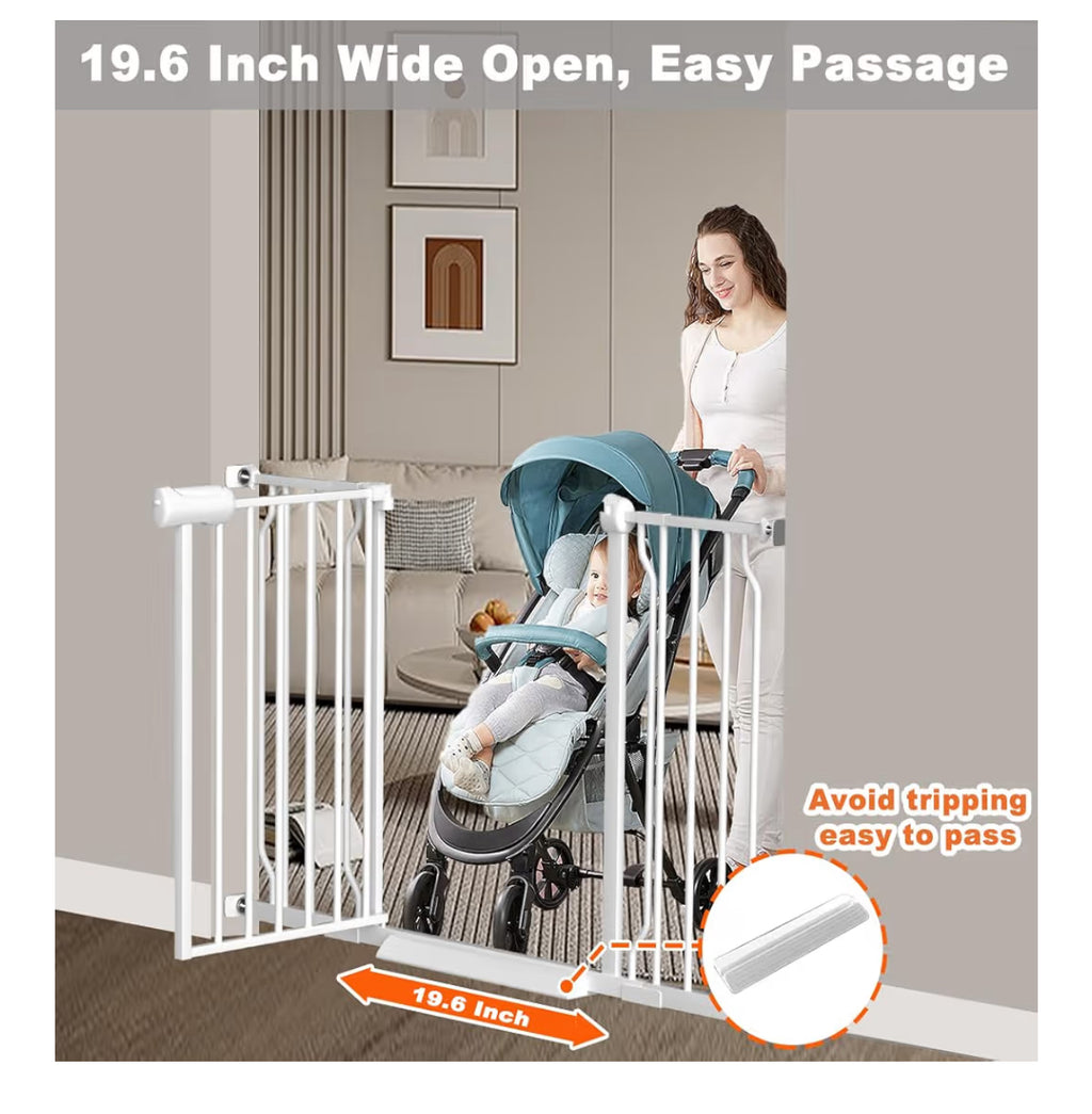 Fairy Baby Extra Wide Baby Gate For Doorways Auto Close Safety Gates For Bedroom, Fits 57.5 Inch To 62 Inch With Pressure Mounted Extention Kit, White