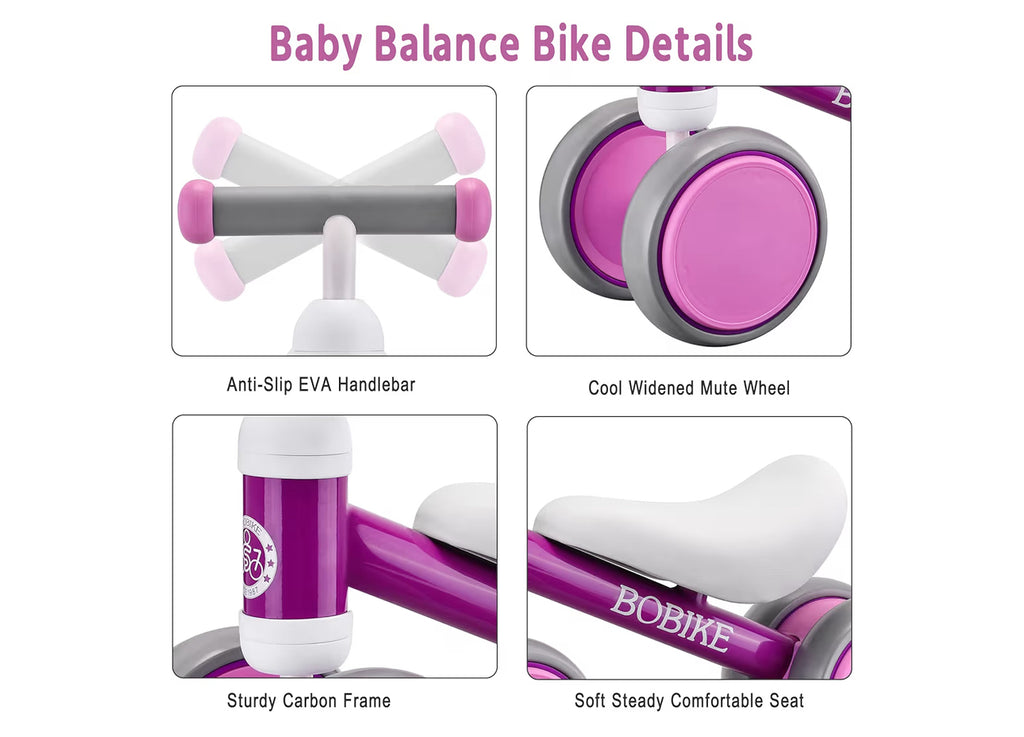 Baby Balance Bike Toys For 12-36 Months Kids Toy Boy Girls Gifts Toddler Best First Birthday Gift Children Walker No Pedal Infant 4 Wheels Bicycle (Purple)