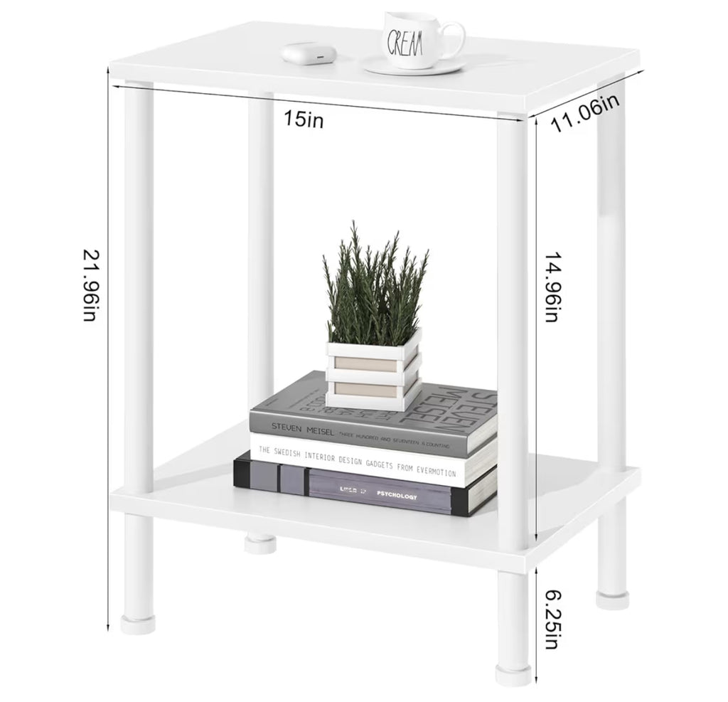 YUFAM End Table,Small Side Table,2-Tier Nightstand With Storage Shelf,Sofa Bedside Table For Small Spaces In Living Room,Bedroom, Office,Stable Frame,Easy Assembly,White