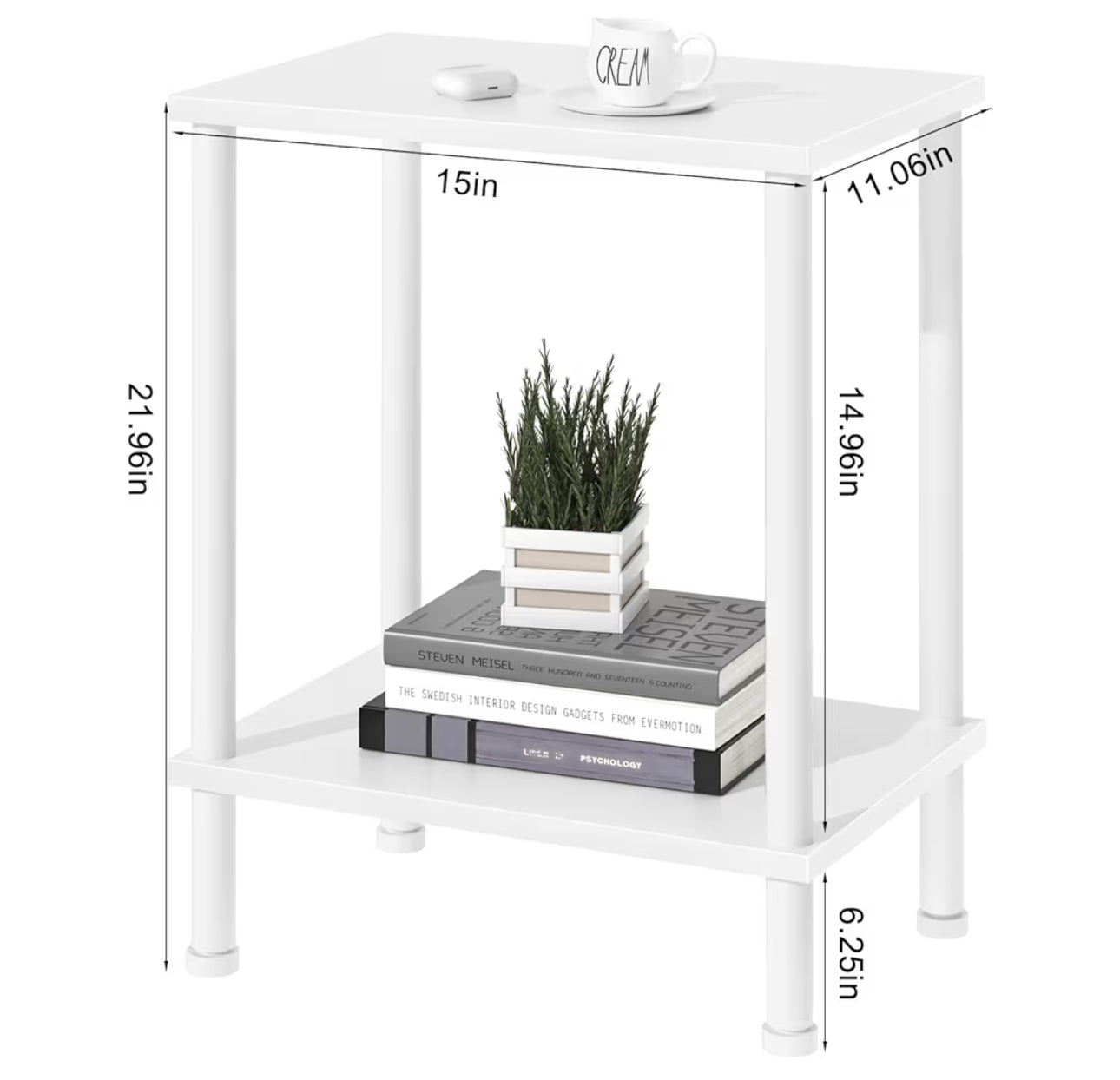 YUFAM End Table,Small Side Table,2-Tier Nightstand With Storage Shelf,Sofa Bedside Table For Small Spaces In Living Room,Bedroom, Office,Stable Frame,Easy Assembly,White
