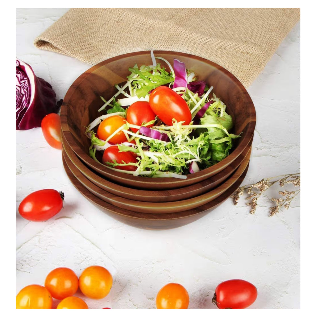 AIDEA Acacia Wooden Serving Bowls, 7 Inch Set of 4 for Salad, Soup, Noodle and More