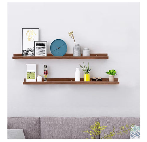 AZSKY Light Walnut Color Wood Wall Floating Shelves For Wall 36 Inch Bookshelf Wall Mount Picture Photo Frames Display Rack With Ledge Decorative Storage Shelves A Set Of 2