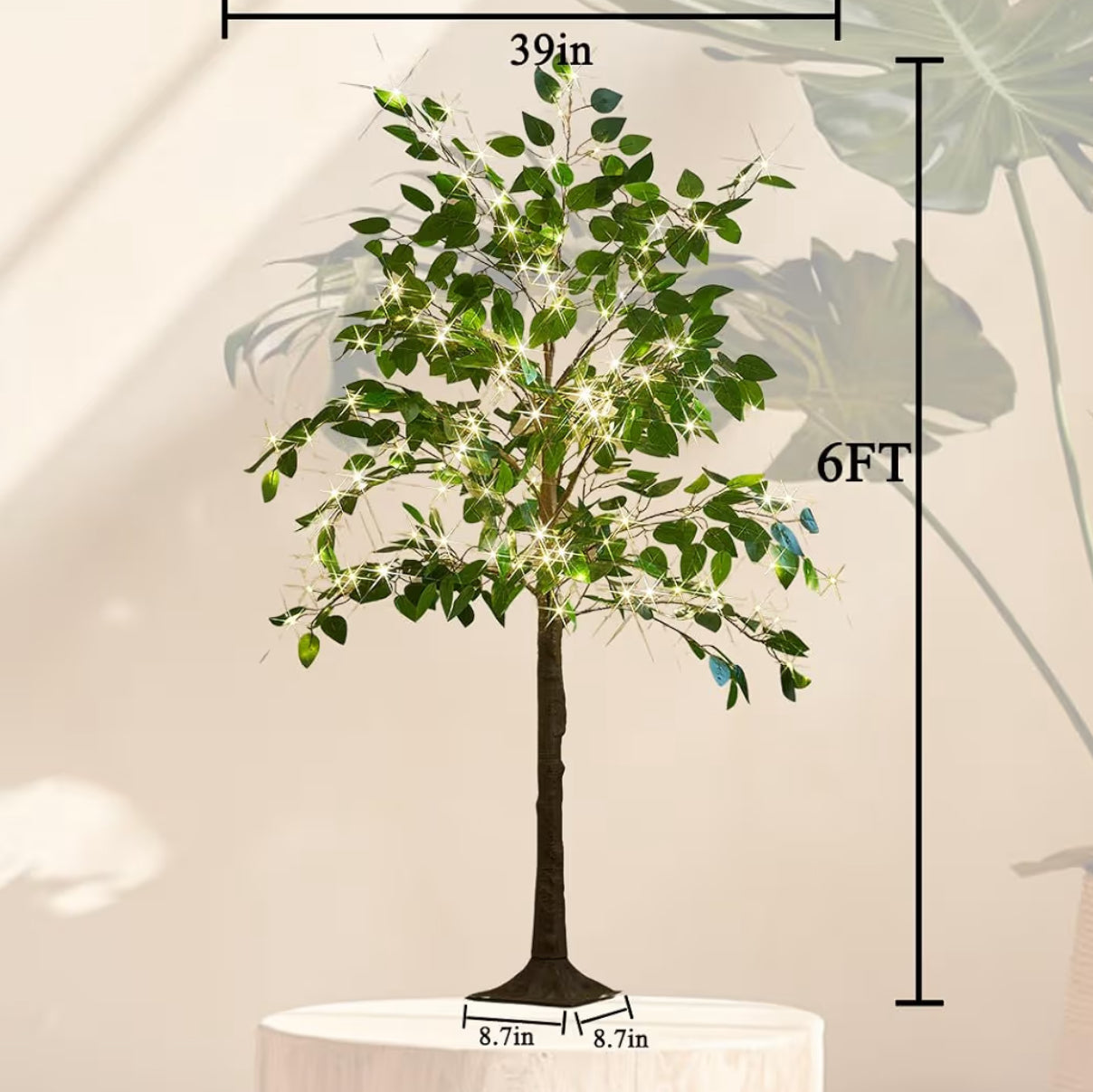 Hairui Artificial Ficus Silk Tree Lights 6FT 264 LED Fairy Lights, Faux Plant Tree With Lights For Home Room Spring Summer Christmas Decoration Indoor