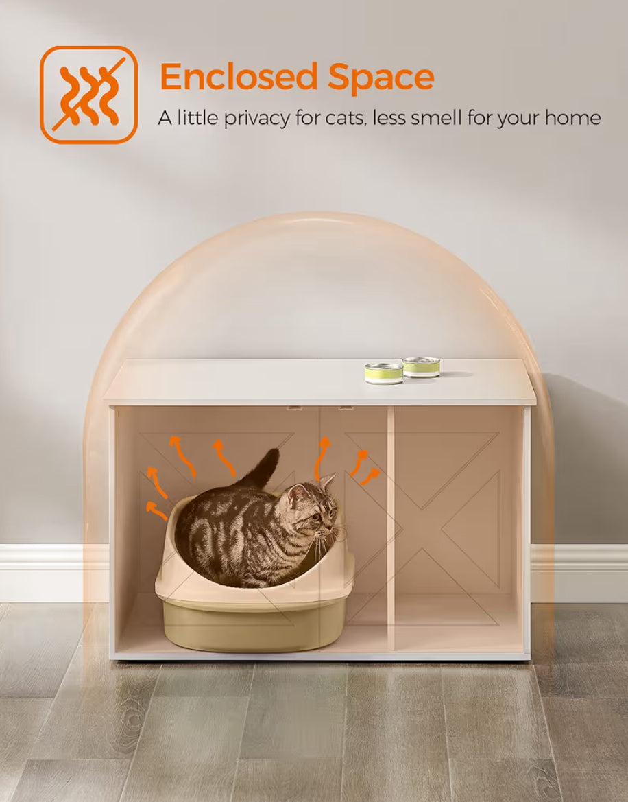 Feandrea Cat Litter Box Enclosure, Litter Box Furniture Hidden With Removable Divider, Indoor Cat House, End Table, 31.5 X 20.9 X 19.7 Inches, White UPCL002W01