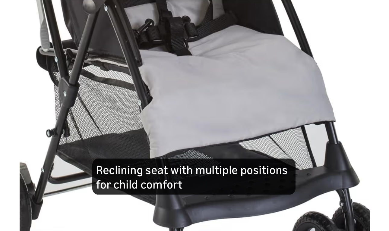 Kolcraft Cloud Plus Lightweight Umbrella Stroller For Toddlers With Reclining Seat, Large Storage Basket, Canopy, Infant & Parent Trays, Compact Fold For Summer Travel, Durable Frame, Slate Gray