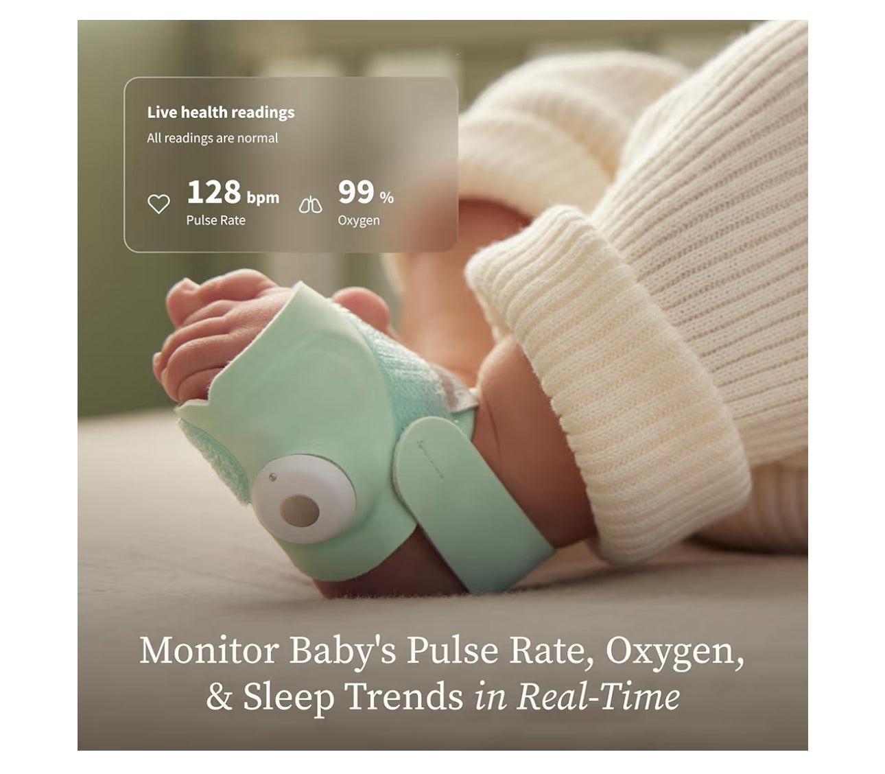 Owlet Dream Sock® - FDA-Cleared Smart Baby Monitor - Track Live Pulse (Heart) Rate, Oxygen In Infants - Receive Notifications - Dusty Rose