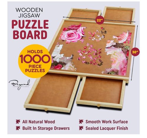 1000 Piece Rotating Puzzle Board With Drawers And Cover - 4 Drawers, Wooden Jigsaw Puzzle Table | 30” X 22”| Jigsaw Puzzle Board - Portable Puzzle Tables For Adults And Kids By Beyond Innoventions