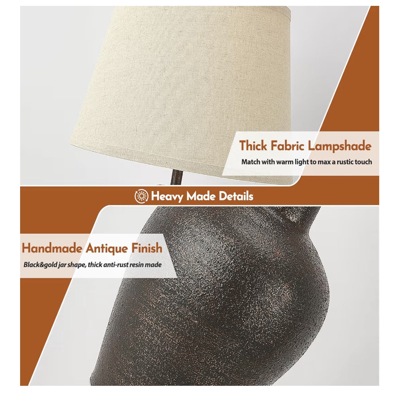 Farmhouse Rustic Table Lamps Set Of 2 For Bedroom Living Room End Table Dark Brown Terracotta Nightstand Lamps Bedside Lamps Home Decor 21” Tall Resin Table Lamp, Bulbs Included
