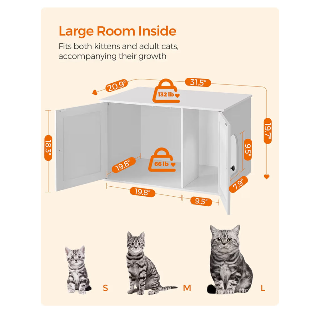 Feandrea Cat Litter Box Enclosure, Litter Box Furniture Hidden With Removable Divider, Indoor Cat House, End Table, 31.5 X 20.9 X 19.7 Inches, White UPCL002W01