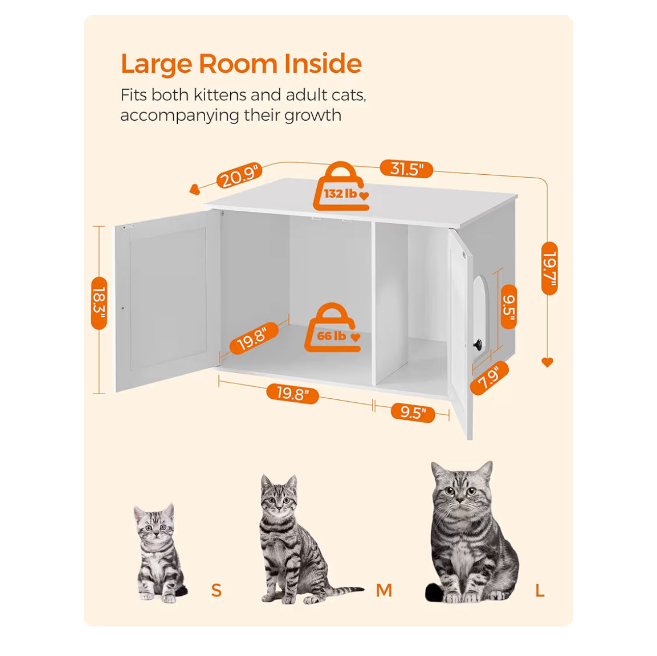 Feandrea Cat Litter Box Enclosure, Litter Box Furniture Hidden With Removable Divider, Indoor Cat House, End Table, 31.5 X 20.9 X 19.7 Inches, White UPCL002W01