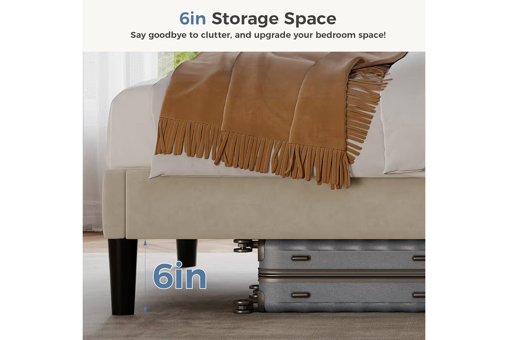 DUMOS Twin Size Bed Frame with Modern Fabric Upholstered Wingback Headboard & Wooden Slats, 500lbs Capacity, No Box Spring Needed, Easy Assembly Upholstered Platform Bed, Beige