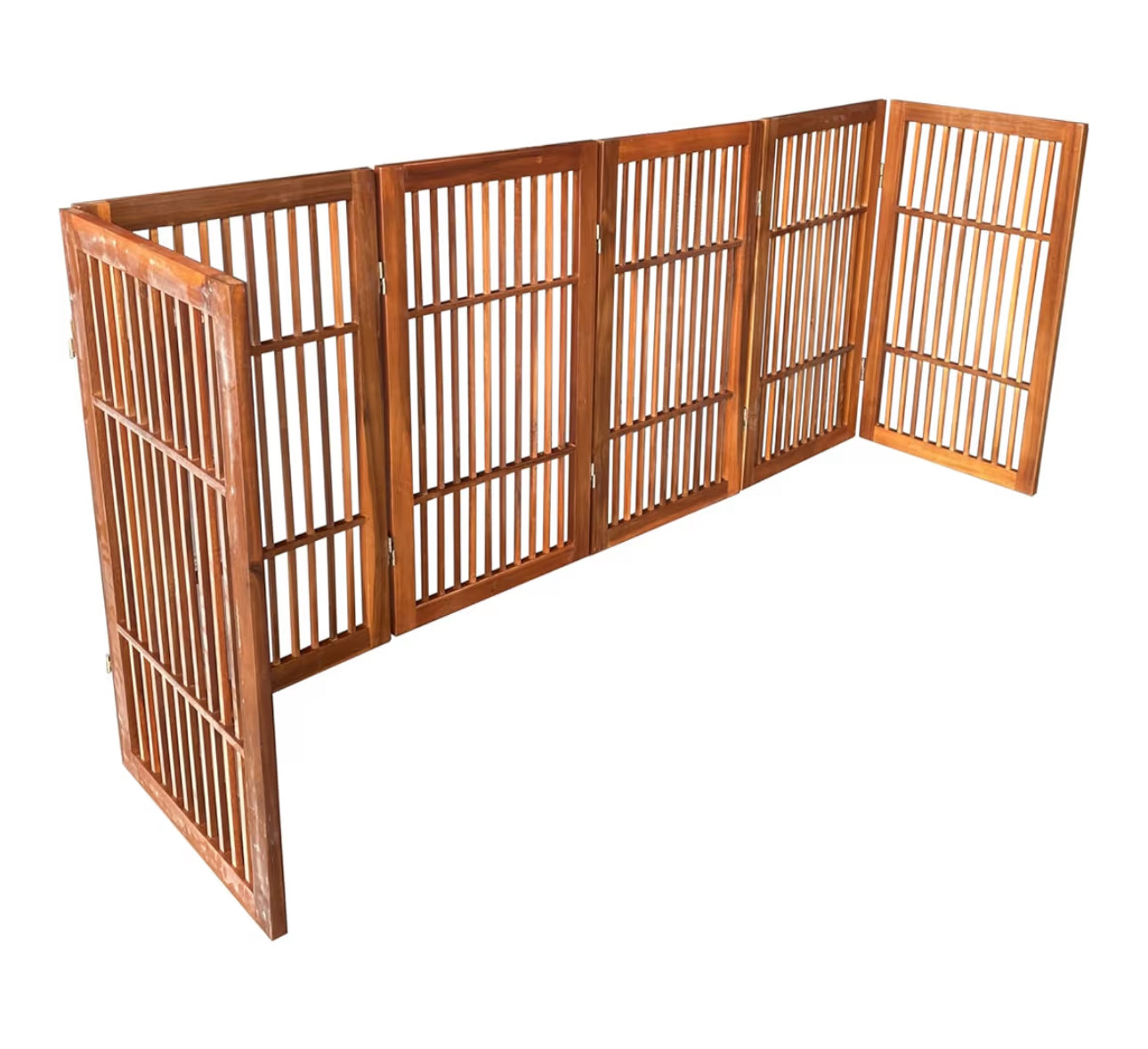 Urnporium Pet Dog Gate Freestanding, Strong Durable Folding Wooden Fence, Portable Acacia Hardwood Safety Barrier For Indoor & Outdoor Use (Brown Pet Gate, 6 Panel 30" Tall)
