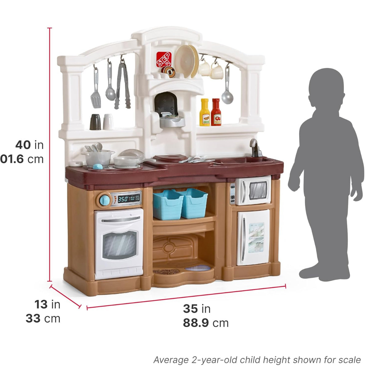 Step2 Fun With Friends Kids Kitchen Playset, Indoor/Outdoor Kitchenette, Interactive Play With Lights And Sounds, Durable Plastic, Includes 25 Piece Toy Accessories, Toddlers 2+ Years Old, Tan