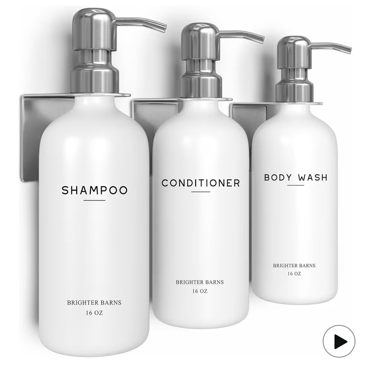 Luxury Shampoo And Conditioner Dispenser Set Wall Mounted By Brighter Barns - Refillable Shampoo Dispenser For Shower Wall - Shower Bottles 3 Chamber No Drill For Guest Bathroom, Airbnb, Hotel (White)