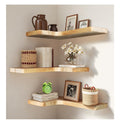 Jubilander Floating Corner Shelves Set Of 3, Solid Wood Picture Wall Shelf, Floating Shelves For Storage For Bedroom Kitchen Bathroom Living Room (Light Burnt)
