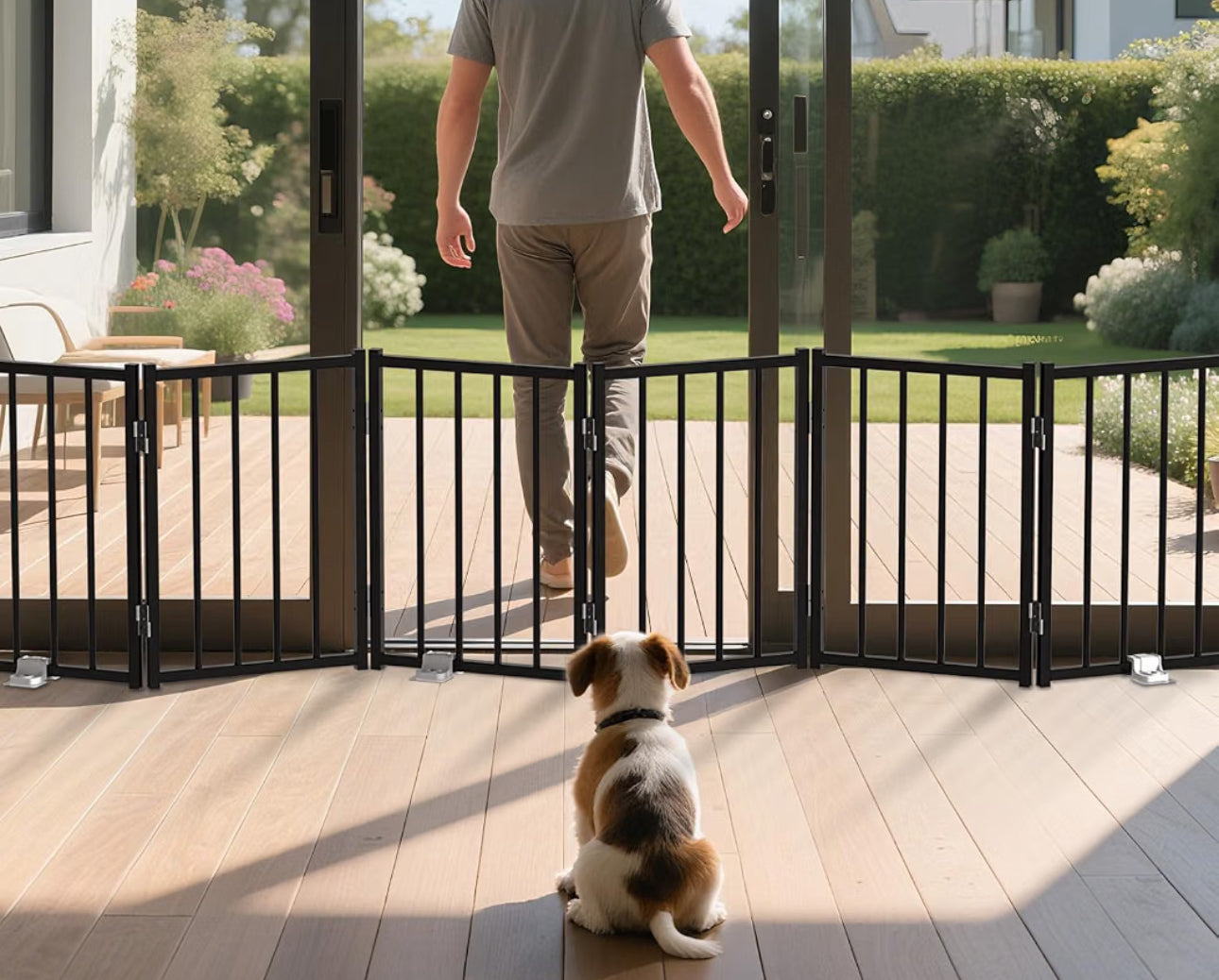 BFNN Metal Short Dog Gate, 16.5" High To Step-Over, Free Standing Foldable Pet Gate, Up To 72" Wide Puppy Fence For Stairs And Doorways, Indoor & Outdoor Use, No Drilling And No Assembly, Black