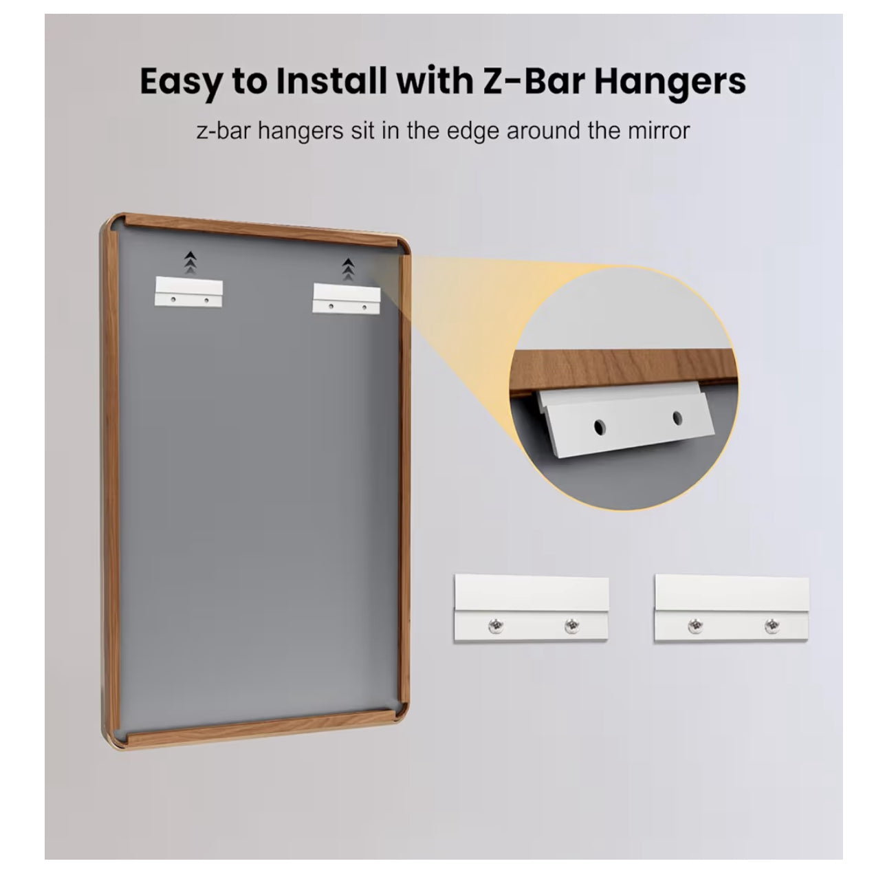 LOAAO 20X30 Inch Bathroom Mirror With Wood Grain Colored Metal Frame, Rounded Rectangle Metal Framed Bathroom Mirror, Anti-Rust, Hangs Horizontally Or Vertically