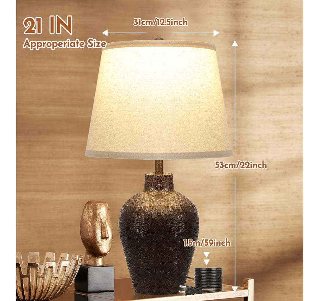 Farmhouse Rustic Table Lamps Set Of 2 For Bedroom Living Room End Table Dark Brown Terracotta Nightstand Lamps Bedside Lamps Home Decor 21” Tall Resin Table Lamp, Bulbs Included