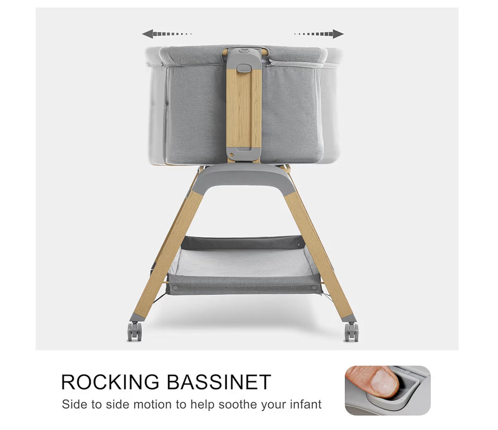 Jimglo 3 In 1 Baby Bassinet, Rocking Bassinets With Comfy Mattress And Wheels, Adjustable Height Bassinet Bedside Sleeper, Easy Folding Portable Crib For Newborn (Grey)