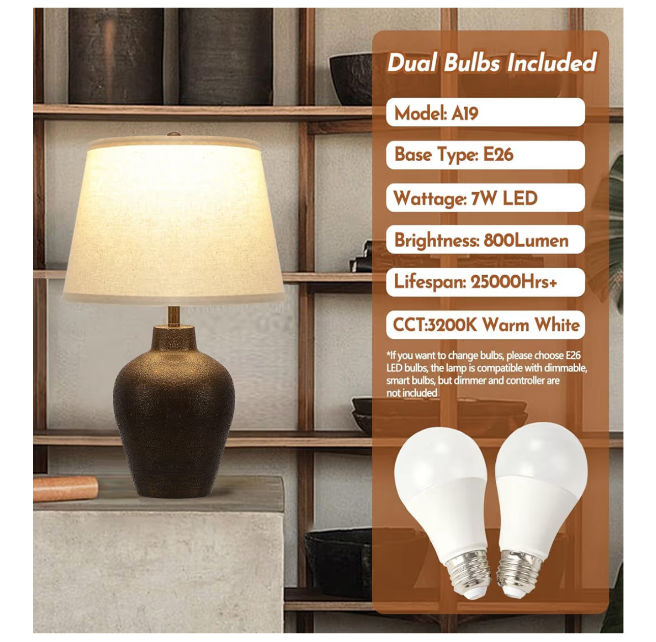 Farmhouse Rustic Table Lamps Set Of 2 For Bedroom Living Room End Table Dark Brown Terracotta Nightstand Lamps Bedside Lamps Home Decor 21” Tall Resin Table Lamp, Bulbs Included