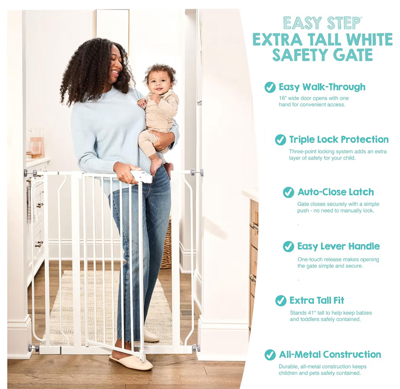 Regalo Safety 36" Extra Tall Baby Gate For Doorways & Bottom Of Stairs, Pressure Mounted Walk Through Gate For Babies, Toddlers & Pets, Tested & Safe For 30 Years, American Designed, American Owned