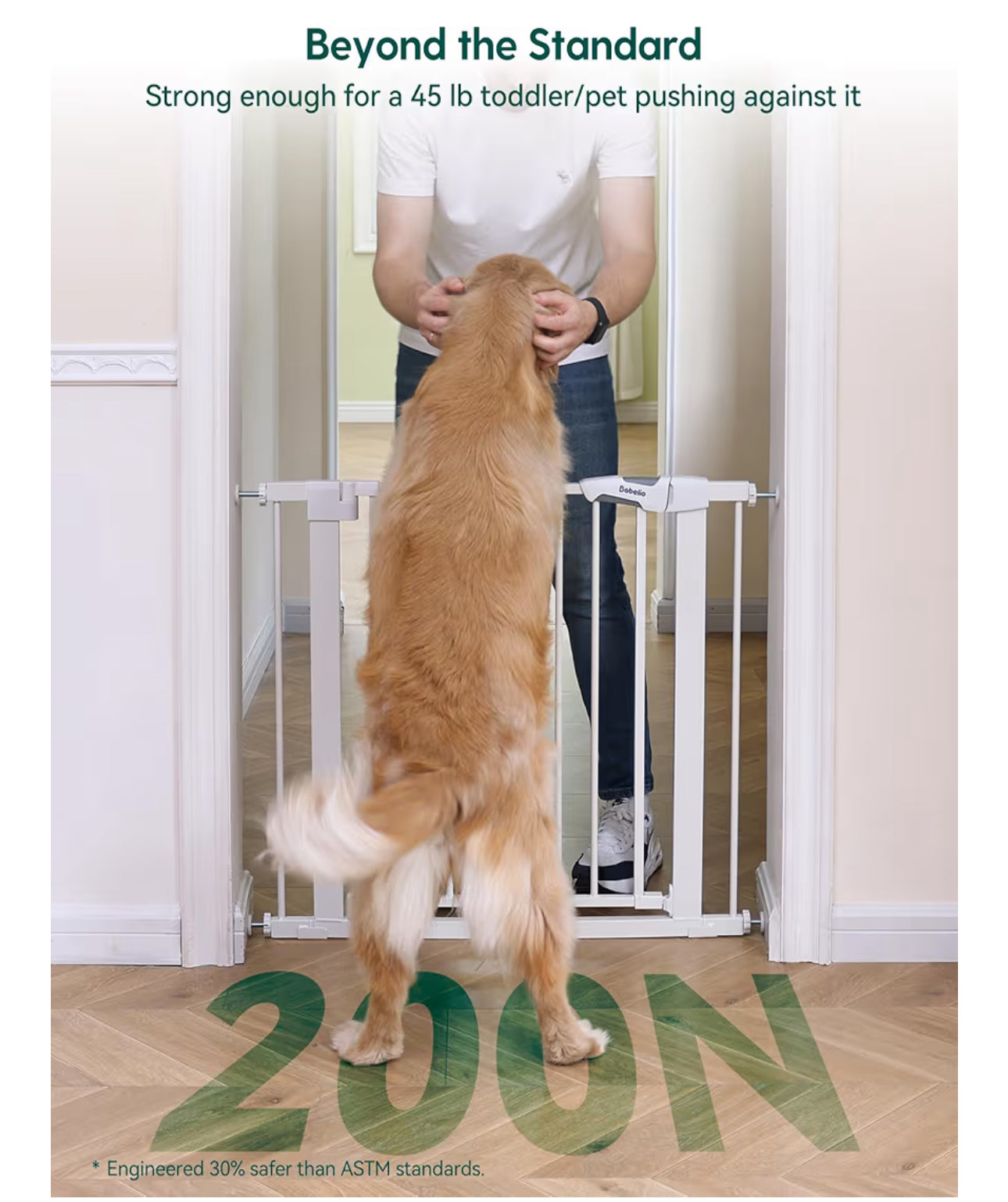 Babelio 36" Tall Baby Gate, PressGuard P7, 29-55" Auto Close Pressure Mounted Dog Gate for Doorways & Hallway, Basics Easy Walk Thru Pet Gate, Extra Wide Metal Child Gate, White