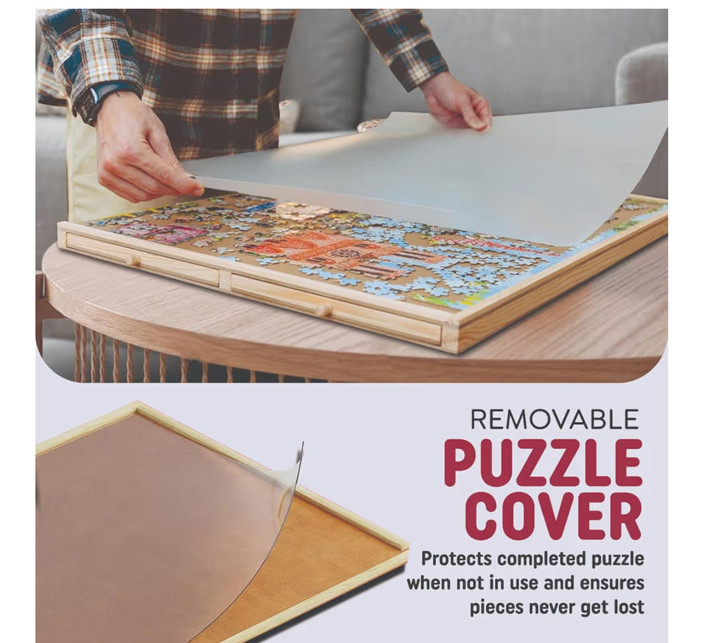 1000 Piece Rotating Puzzle Board With Drawers And Cover - 4 Drawers, Wooden Jigsaw Puzzle Table | 30” X 22”| Jigsaw Puzzle Board - Portable Puzzle Tables For Adults And Kids By Beyond Innoventions