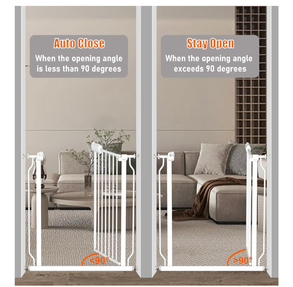 Fairy Baby Extra Wide Baby Gate For Doorways Auto Close Safety Gates For Bedroom, Fits 57.5 Inch To 62 Inch With Pressure Mounted Extention Kit, White