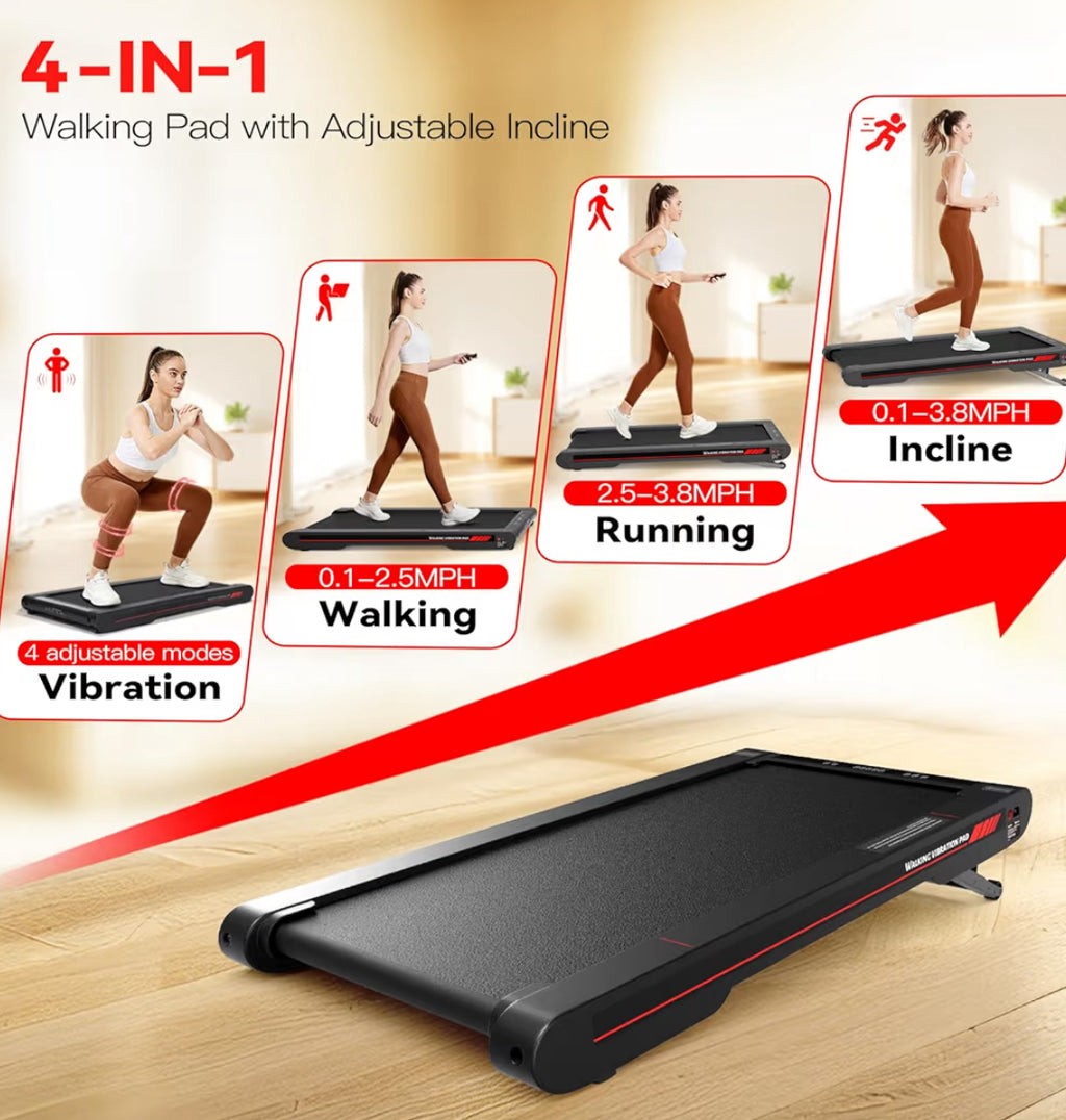 Walking Pad Treadmill With APP, 3 In 1 Under Desk Treadmills, 2.5HP Low Noise Walking Vibration Pad With Remote Control,Portable Treadmill For Home Office, Red