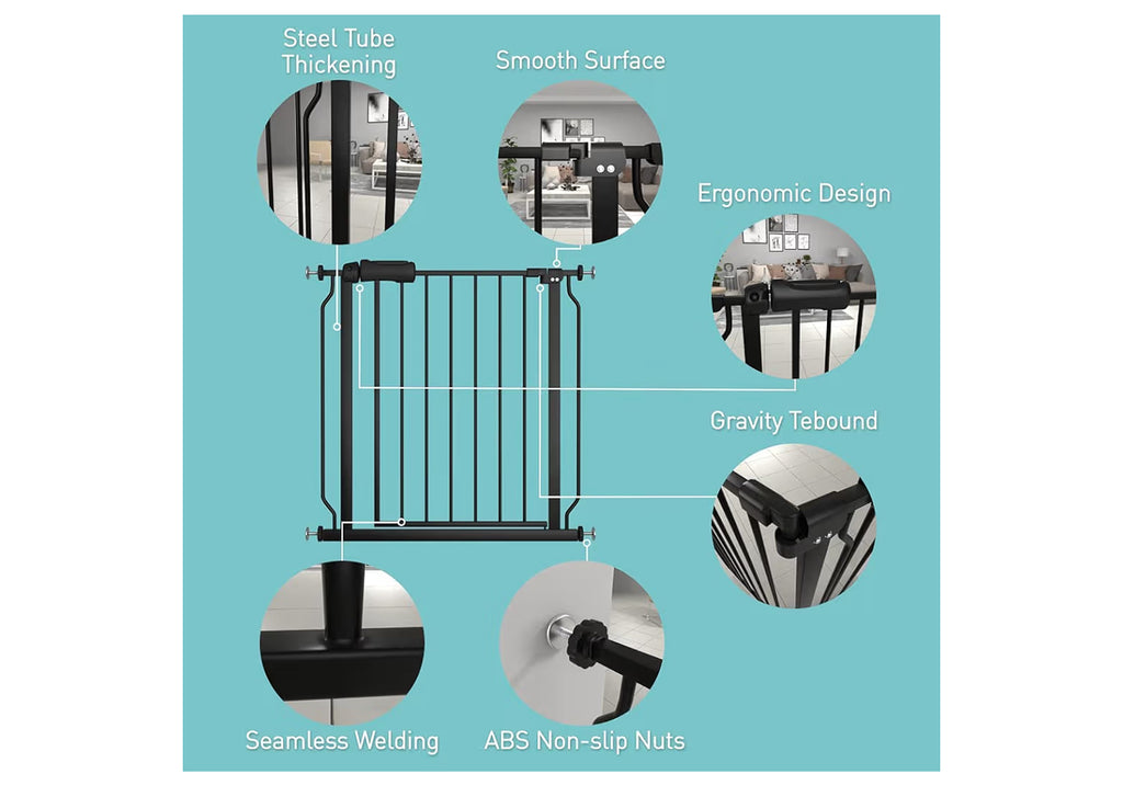 WAOWAO Baby Gate 62.19-66.92" Extra Wide Pressure Mounted Walk Through Swing Auto Close Safety Black Metal Toddler Kids Child Dog Pet Puppy For Stairs,Doorways,Kitchen