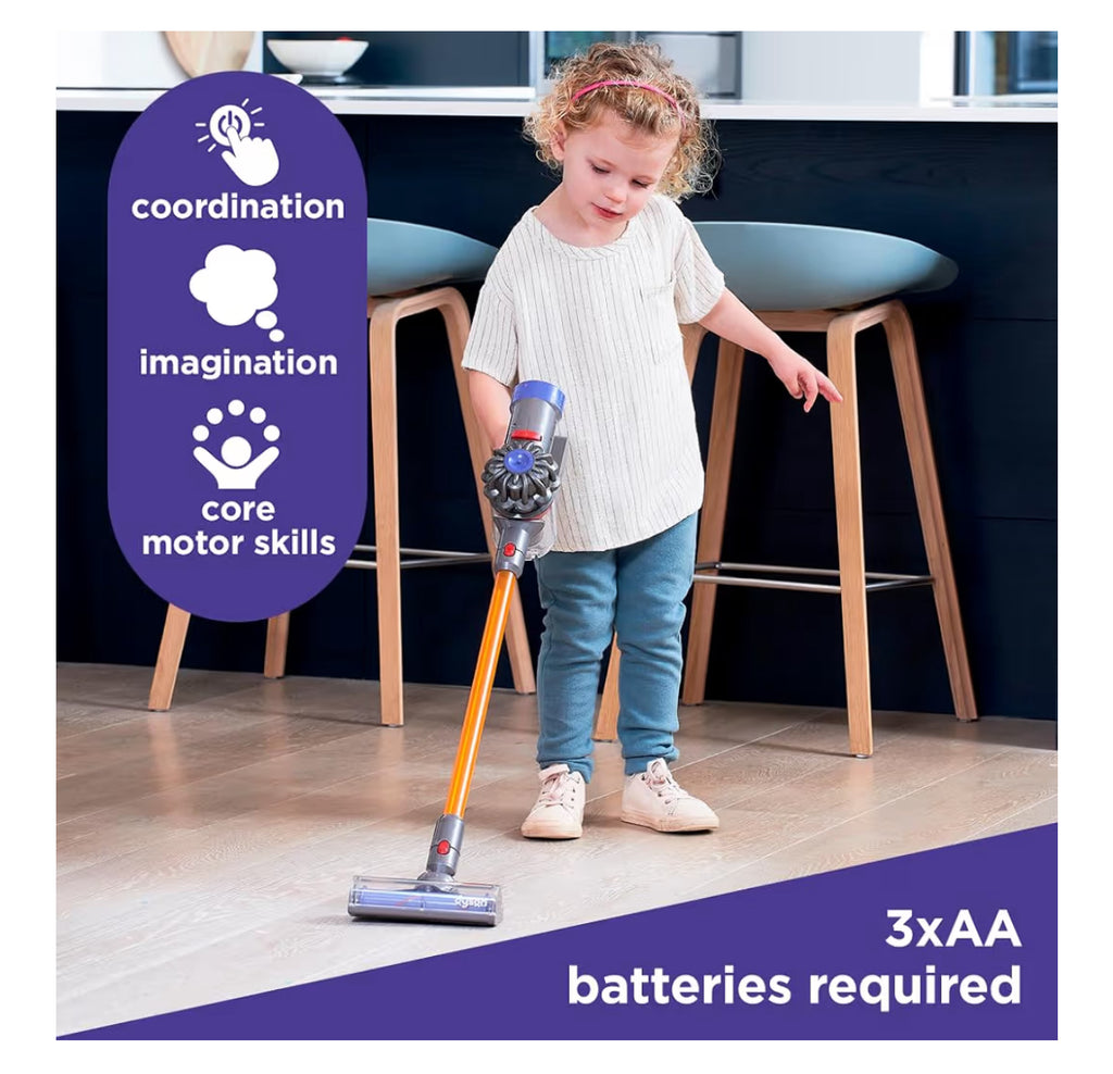 Casdon Dyson Cordless Vacuum Interactive & Officially Licensed Toy Dyson Vacuum For Children Aged 3+ Realistic Role-Play Fun, Purple And Orange