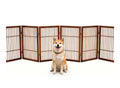 Urnporium Pet Dog Gate Freestanding, Strong Durable Folding Wooden Fence, Portable Acacia Hardwood Safety Barrier For Indoor & Outdoor Use (Brown Pet Gate, 6 Panel 30" Tall)