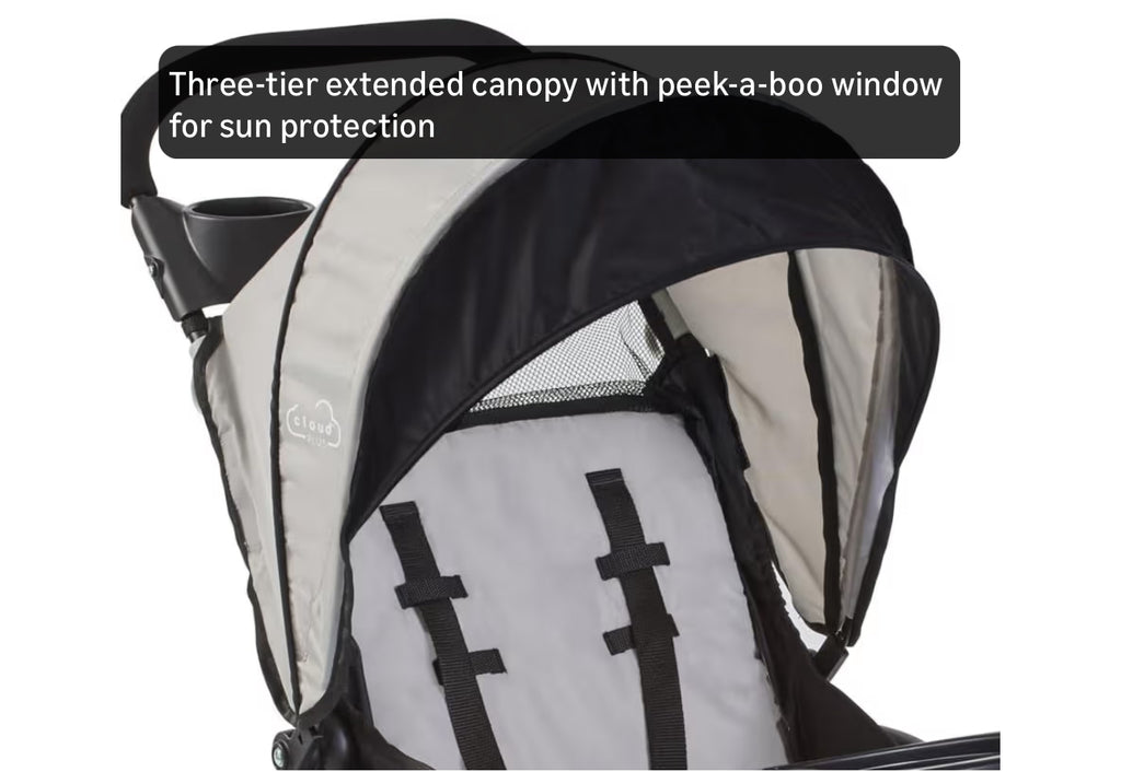 Kolcraft Cloud Plus Lightweight Umbrella Stroller For Toddlers With Reclining Seat, Large Storage Basket, Canopy, Infant & Parent Trays, Compact Fold For Summer Travel, Durable Frame, Slate Gray