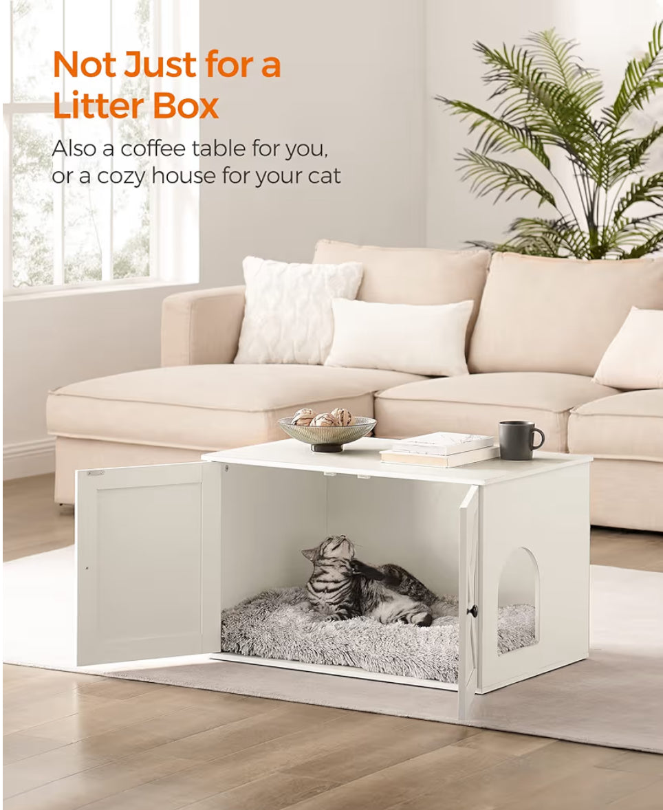 Feandrea Cat Litter Box Enclosure, Litter Box Furniture Hidden With Removable Divider, Indoor Cat House, End Table, 31.5 X 20.9 X 19.7 Inches, White UPCL002W01