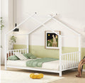 Twin Size Kids Montessori Floor Bed,Houe Bed Frame with High Headboard,Twin Floor Bed with Roof for Boys Girls,Floor Bed Metal Frame (White)
