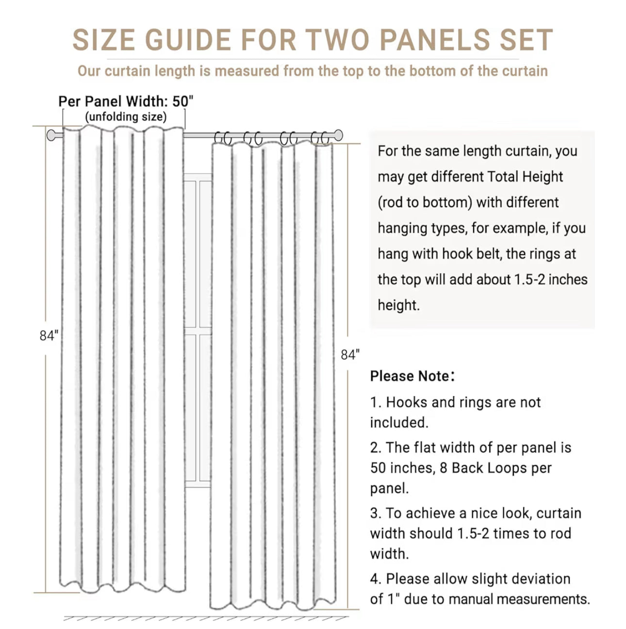 100% Blackout Shield Linen Blackout Curtains For Bedroom 84 Inches Long, Back Tab/Rod Pocket Living Room Drapes, Thermal Insulated Blackout Curtains 2 Panels Set, 50" W X 84" L, Cream